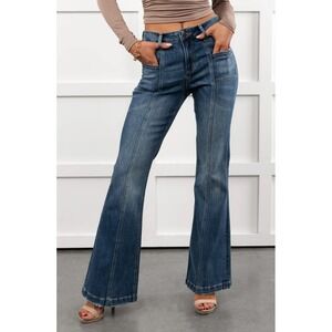 Pilcro and the Letterpress Anthropologie Flare Jeans Front Seam Blue Denim 26P